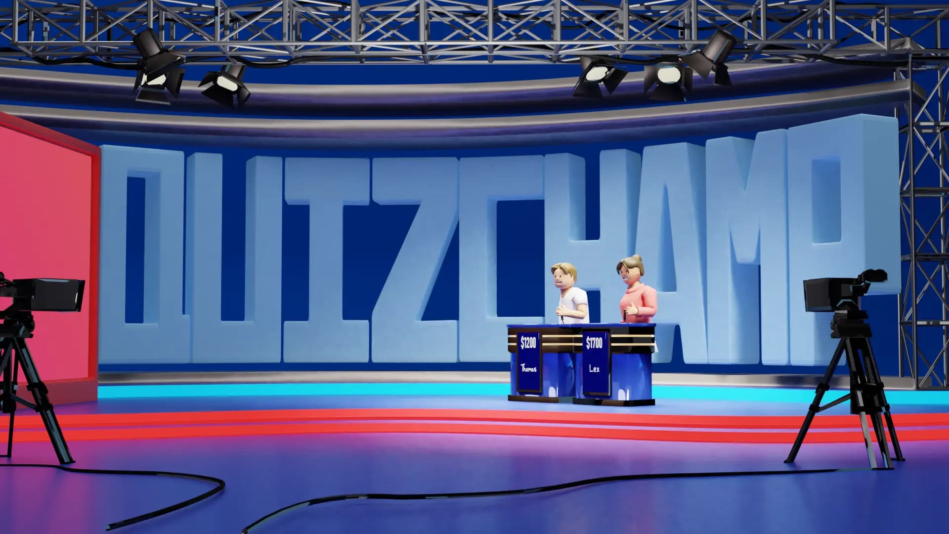 A couple buzzing in on the set of Quizchamp